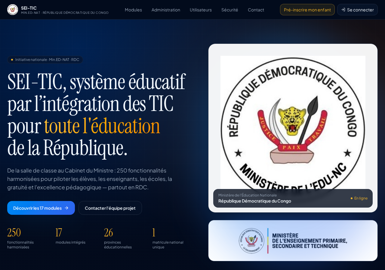 SEI-TIC — Système éducatif par l'intégration des TIC — Min.ED-NAT, RDC